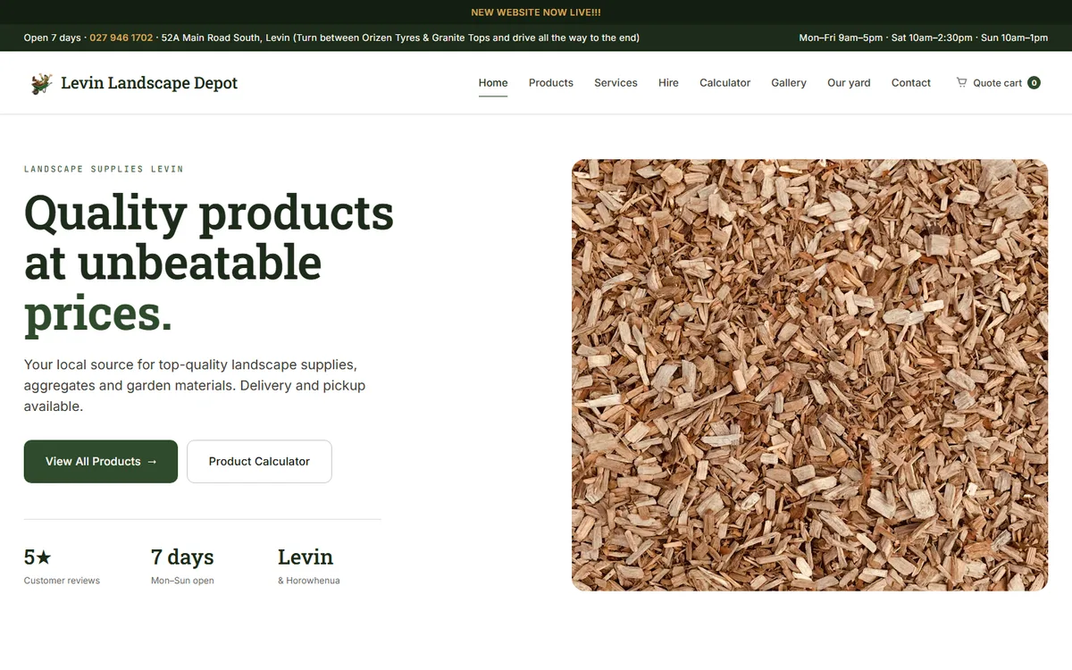 Levin Landscape Depot website home page